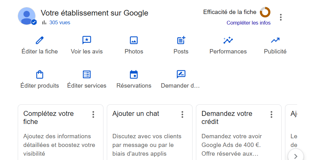 Interface de gestion Google Business Profile pour association